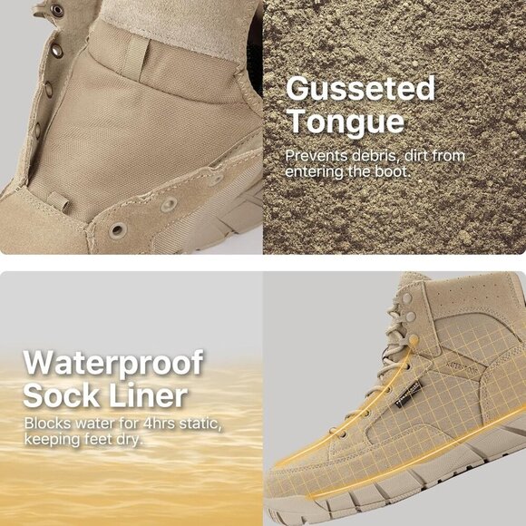 〽️Men\'s Tan Free Soldier Durable Waterproof Lightweight Tactical Work Boots main image 7